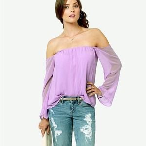 Off shoulder lavender color chiffon small