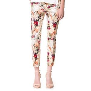 Zara Floral Raspberry Trousers NWT