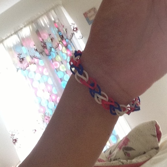 Red white and blue rainbow loom bracelet