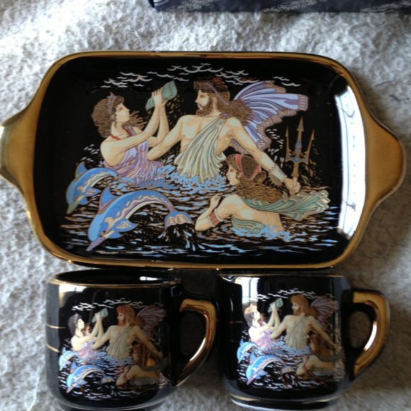 Greek coffee cups with platter.