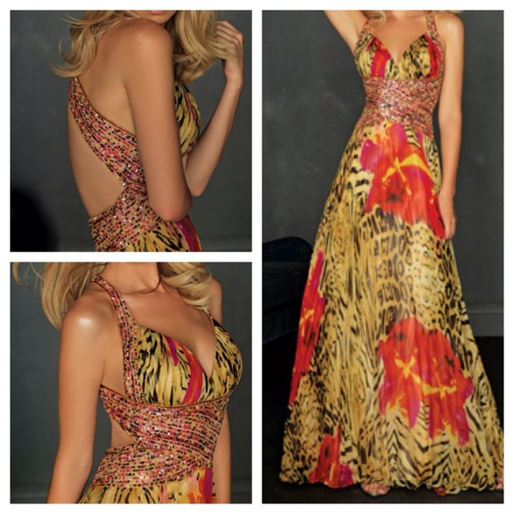 Prom Leopard Maxi dress by allure fit like 6