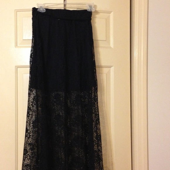 Black lace maxi skirt