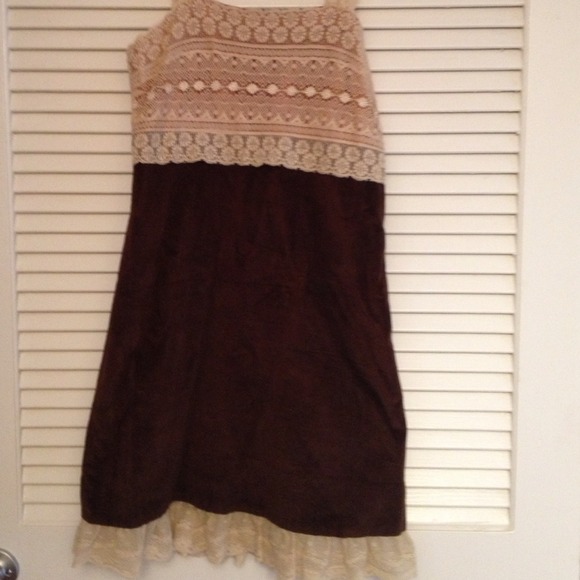 SOLD! Cream lace and brown dress