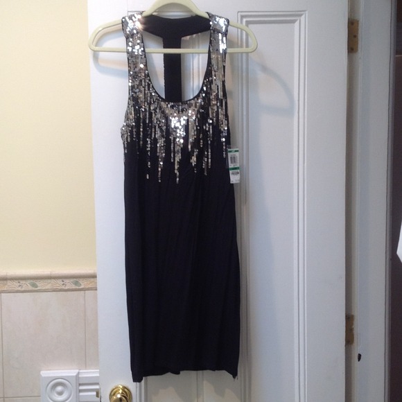 NWT Black INC sequin racer back dress sz L