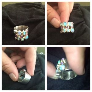 Sterling silver lab opal size 7