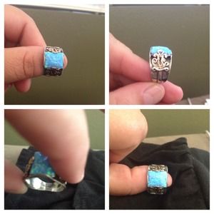Sterling silver with 14k gold lab opal ring
