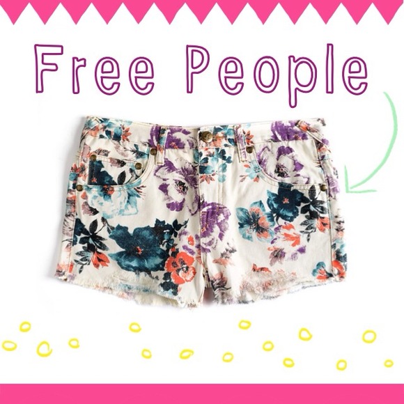 Free People Floral Denim Cutoffs