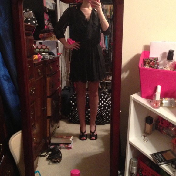 LBD ✨REDUCED! Black Chiffon Embellished Tie Dress