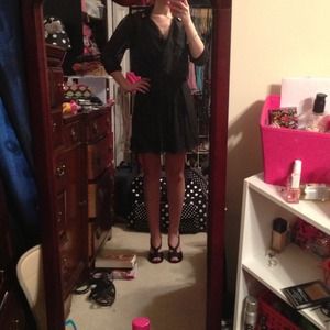 LBD ✨REDUCED! Black Chiffon Embellished Tie Dress