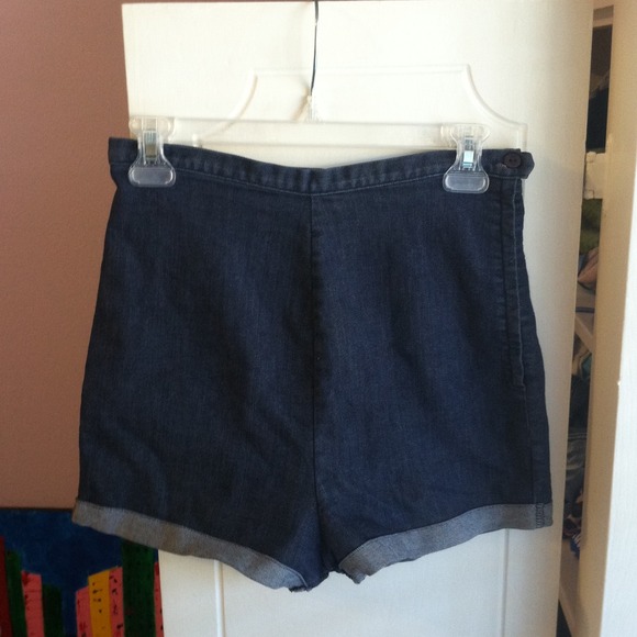 Vintage denim high waisted tap shorts