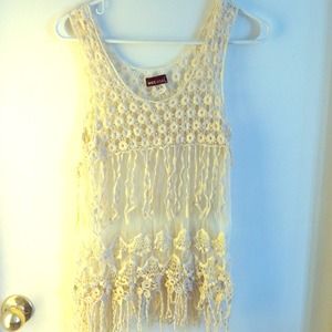 Cream Fringe see through crotchet tank. NWT.