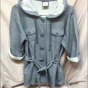 Grey knit peacoat with hoodie