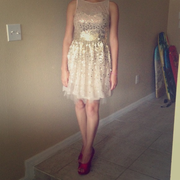 Mesh Gold Skater Dress