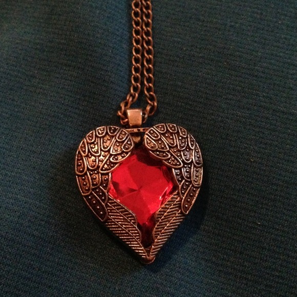 Jewelry - 13" chain angel wings pendant faux ruby reduced