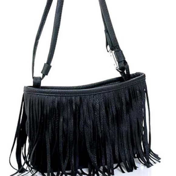Black fringe shoulder bag - Picture 1 of 4