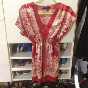 Red and white kimono dress