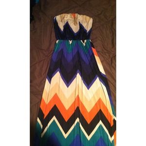 Autumn Chevron Strapless Maxi Dress