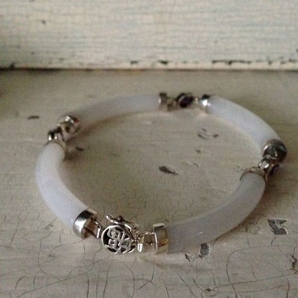 Jade and Amethyst Sterling Silver Chinese Bracelet