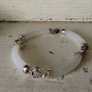 Jade and Amethyst Sterling Silver Chinese Bracelet