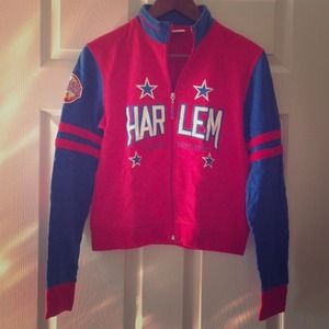 Red, white and blue throwback globetrotter jacket