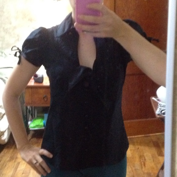 SOLD Anthropologie black fitted button up top