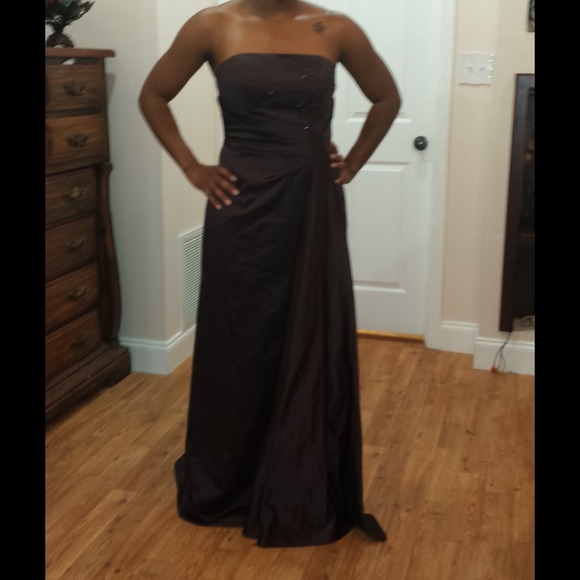 Satin Beaded Formal Dress - Truffle Colored