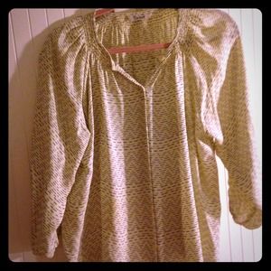 Tucker cream and blue print blouse