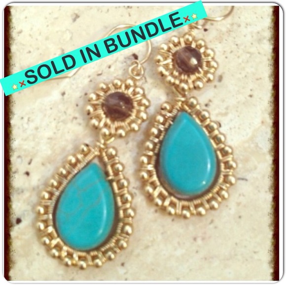 Handmade Turquoise and Smokey Quartz teardrops