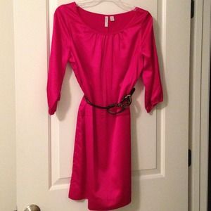 Hot pink satin 3/4 sleeve dress