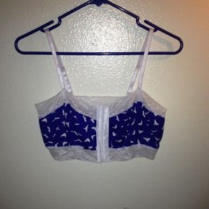 Blue and white lace crop