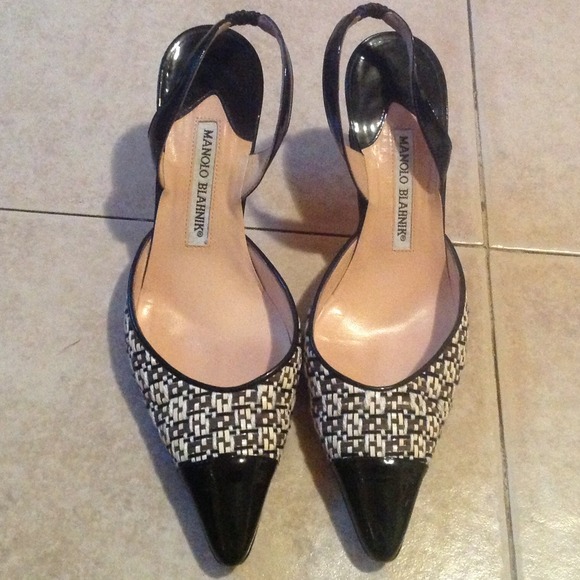 Manolo Blahnik Woven & Patent Leather Slingbacks - Picture 2 of 4