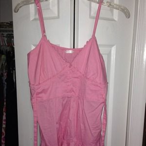 Pink tie back tank top with eyelets