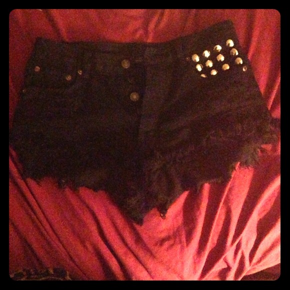 Black studded high-waisted shorts