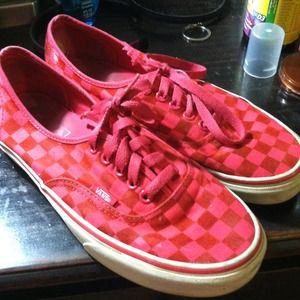 Red and pink checkered vans