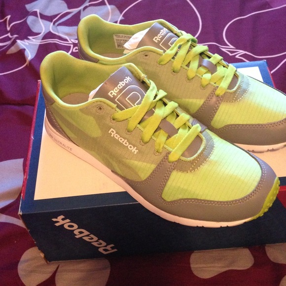Grey and Lime Green Reebok sneakers