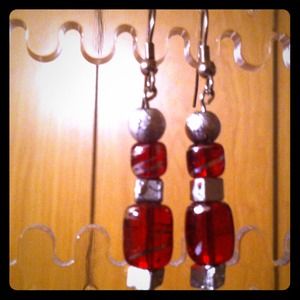 Silver and red stacked earrings!!! Hang approx. 2"