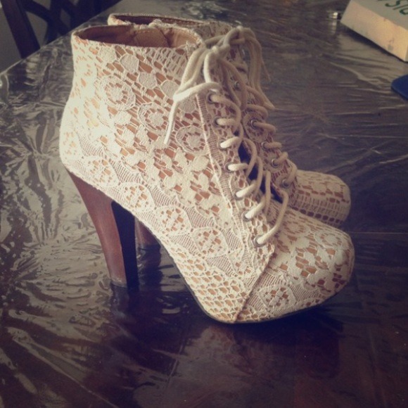 High heel lace booties