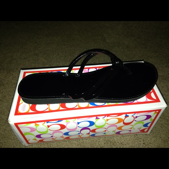 Coach black patent sandals