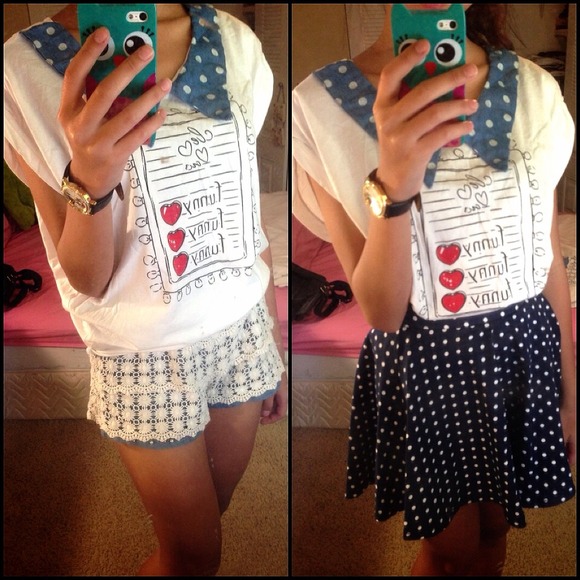Polka dot collar graphic top