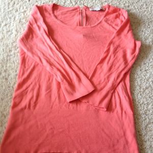 coral Loft top with zip back and 3/4 sleeves
