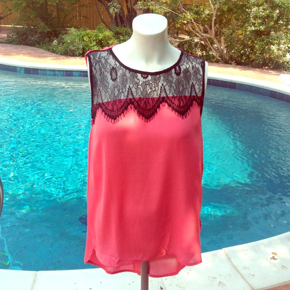 Pink and black lace blouse