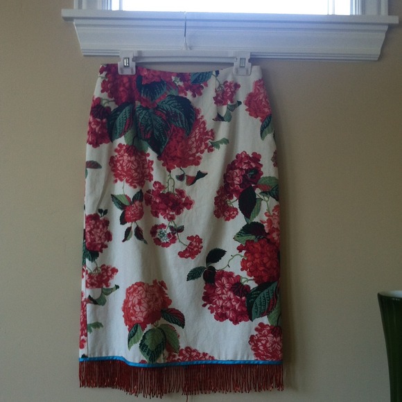 Anthropologie red/ light pink flower skirt