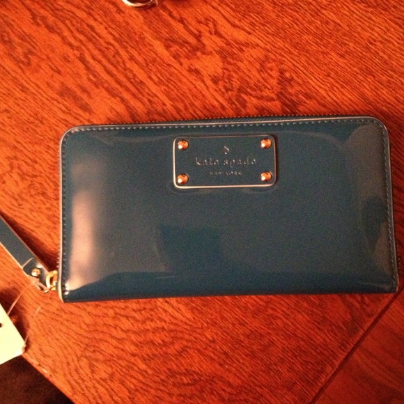 Kate Spade zip around patent teal wallet