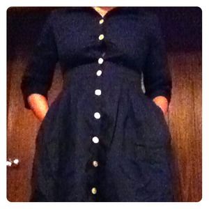 cute navy blue button up dress