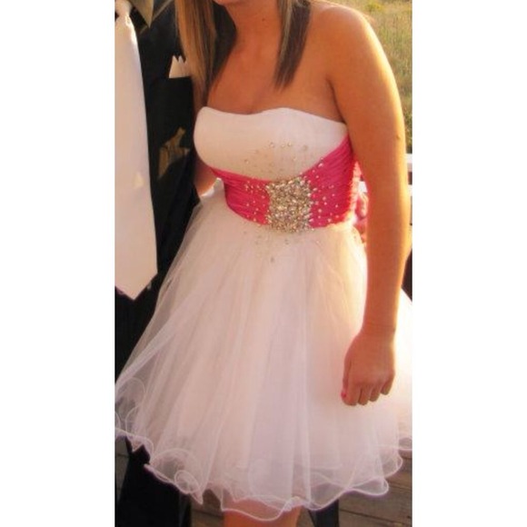 Sherri hill whitehomecomingdress with pink accents
