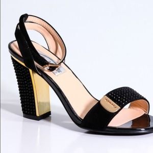 Embellished Black Ankle Strap Sandal