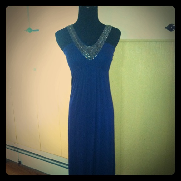 Dresses & Skirts - Navy Blue beaded V line maxi dress