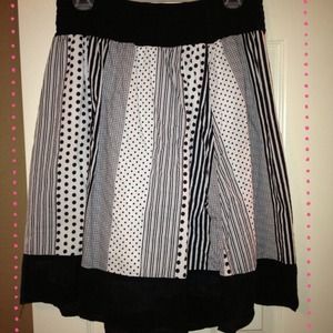 😊SOLD black and white striped & polka dot skirt