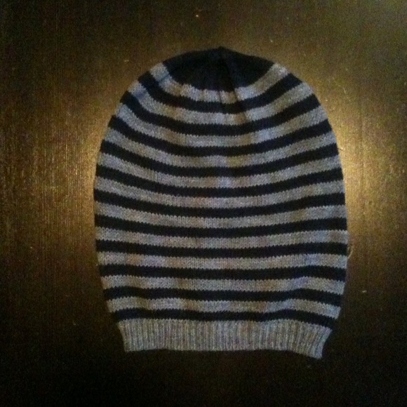 Navy and gray striped beanie