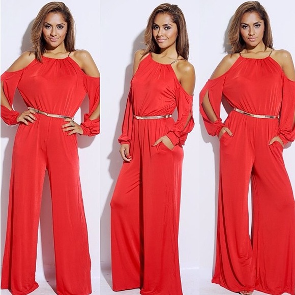 Red Wide Legged Belted Jumpsuit SHIPS NEXT DAY!